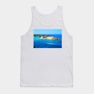 Panorama from Tremiti Islands with a motorboat cruising the Adriatic Sea, island and ridge Tank Top